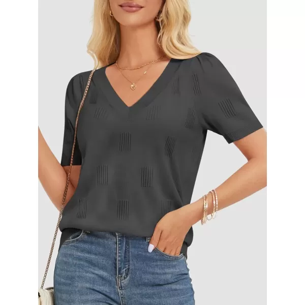 imageATHMILE Summer Tops for Women 2024 Short Sleeve V Neck Sweaters Dressy Casual Blouses Lightweight Thin Knit Fashion ShirtsDark Grey