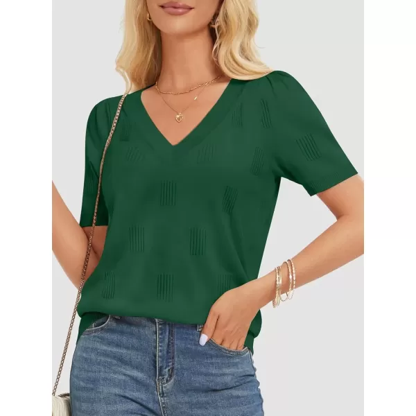 imageATHMILE Summer Tops for Women 2024 Short Sleeve V Neck Sweaters Dressy Casual Blouses Lightweight Thin Knit Fashion ShirtsGreen