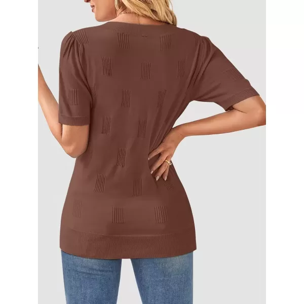 imageATHMILE Summer Tops for Women 2024 Short Sleeve V Neck Sweaters Dressy Casual Blouses Lightweight Thin Knit Fashion ShirtsDusty Rose