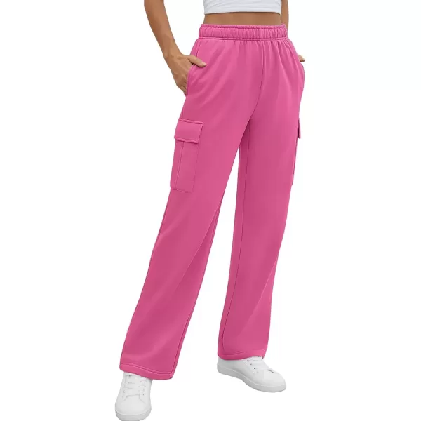 imageATHMILE Sweatpants Women 2024 Casual Baggy Fleece High Waisted Cargo Pants with PocketsHotpink