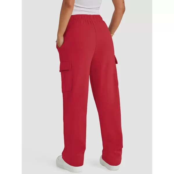 imageATHMILE Sweatpants Women 2024 Casual Baggy Fleece High Waisted Cargo Pants with PocketsRed