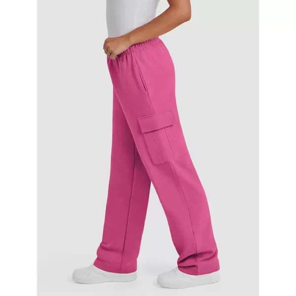 imageATHMILE Sweatpants Women 2024 Casual Baggy Fleece High Waisted Cargo Pants with PocketsHotpink