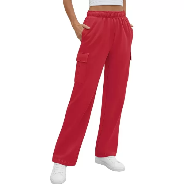 imageATHMILE Sweatpants Women 2024 Casual Baggy Fleece High Waisted Cargo Pants with PocketsRed