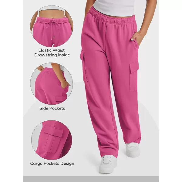 imageATHMILE Sweatpants Women 2024 Casual Baggy Fleece High Waisted Cargo Pants with PocketsHotpink