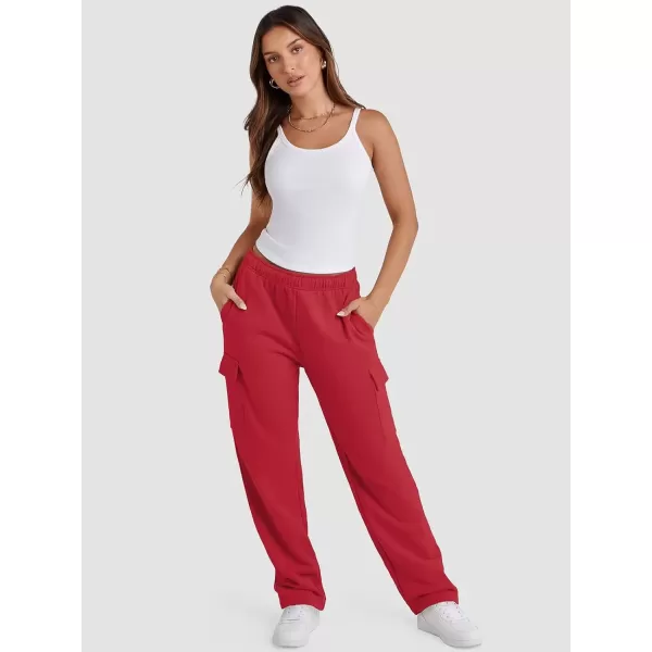 imageATHMILE Sweatpants Women 2024 Casual Baggy Fleece High Waisted Cargo Pants with PocketsRed