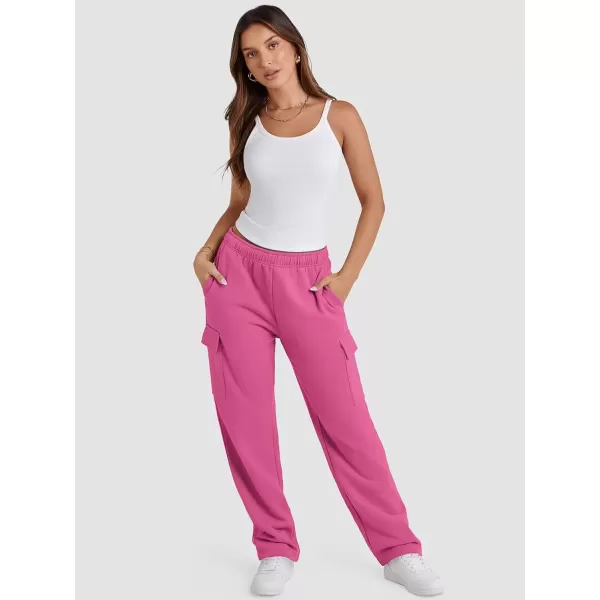 imageATHMILE Sweatpants Women 2024 Casual Baggy Fleece High Waisted Cargo Pants with PocketsHotpink