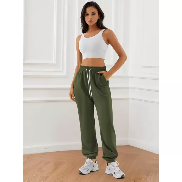 imageATHMILE Sweatpants Women Baggy Joggers Workout Loose Lounge Lightweight Comfy Sweat High Waisted Athletic PantsArmygreen