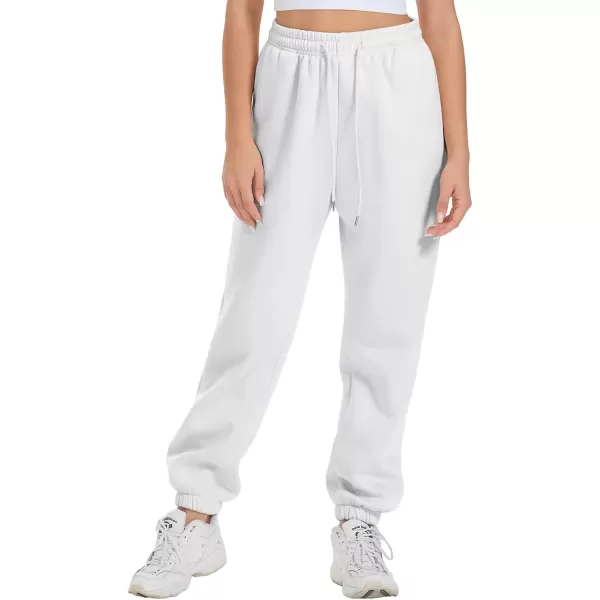 imageATHMILE Sweatpants Women Fleece Pockets Winter Fall Fashion Baggy Lounge Pants JoggersWhite