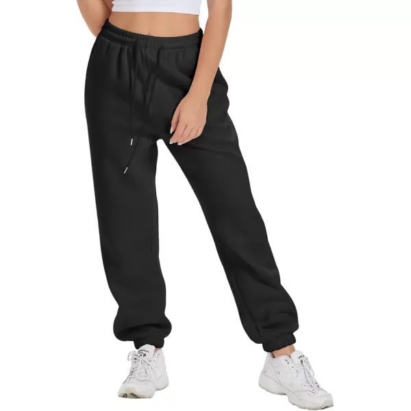 imageATHMILE Sweatpants Women Fleece Pockets Winter Fall Fashion Baggy Lounge Pants JoggersBlack