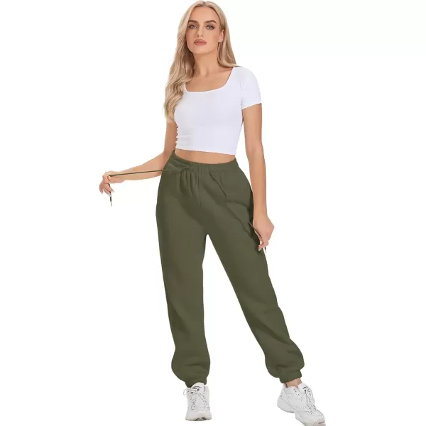 imageATHMILE Sweatpants Women Fleece Pockets Winter Fall Fashion Baggy Lounge Pants JoggersArmy Green