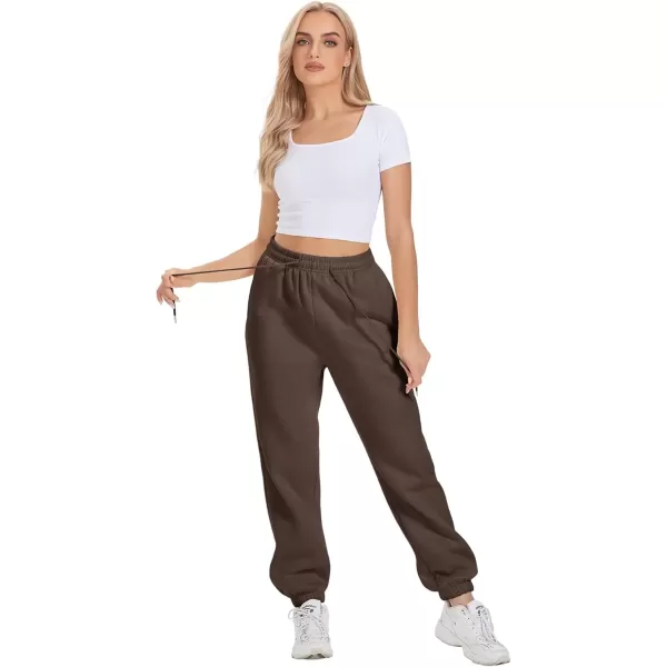 imageATHMILE Sweatpants Women Fleece Pockets Winter Fall Fashion Baggy Lounge Pants JoggersBrown