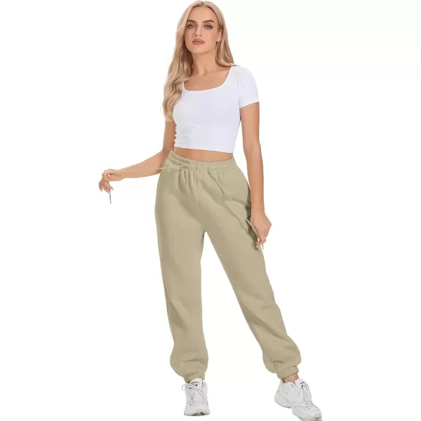 imageATHMILE Sweatpants Women Fleece Pockets Winter Fall Fashion Baggy Lounge Pants JoggersSand
