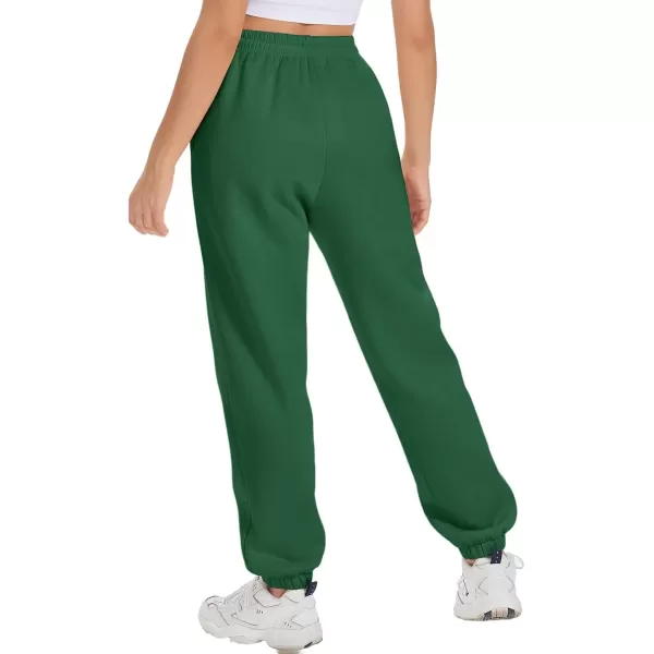 imageATHMILE Sweatpants Women Fleece Pockets Winter Fall Fashion Baggy Lounge Pants JoggersDark Green