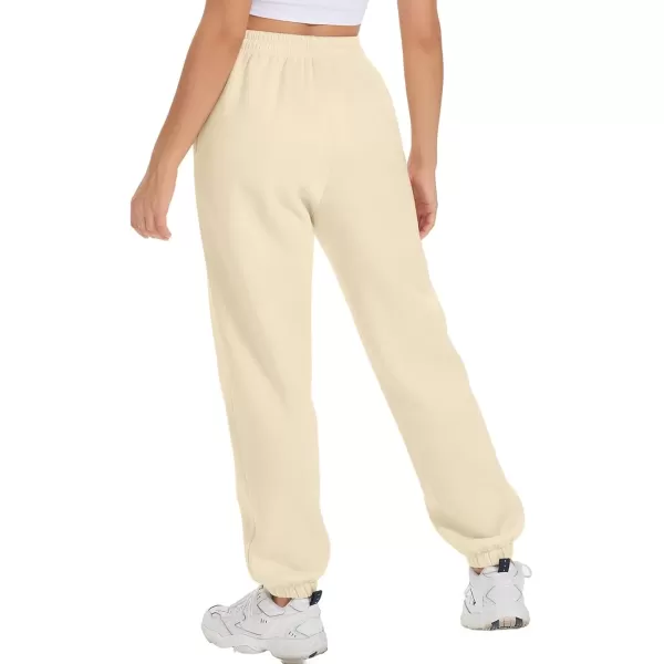 imageATHMILE Sweatpants Women Fleece Pockets Winter Fall Fashion Baggy Lounge Pants JoggersBeige