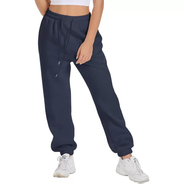 imageATHMILE Sweatpants Women Fleece Pockets Winter Fall Fashion Baggy Lounge Pants JoggersDark Blue