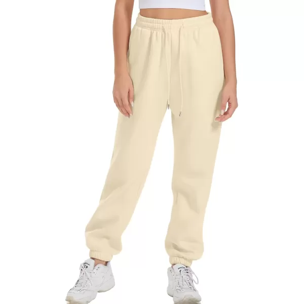 imageATHMILE Sweatpants Women Fleece Pockets Winter Fall Fashion Baggy Lounge Pants JoggersBeige