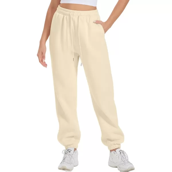 imageATHMILE Sweatpants Women Fleece Pockets Winter Fall Fashion Baggy Lounge Pants JoggersBeige