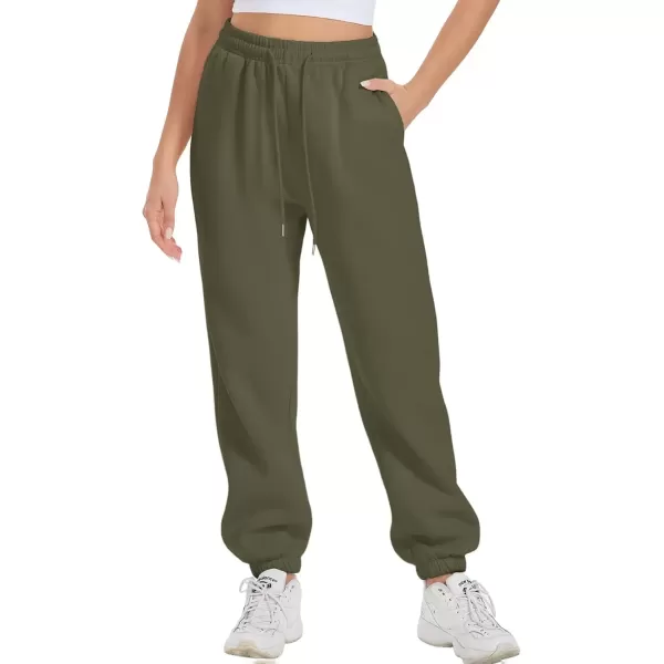 imageATHMILE Sweatpants Women Fleece Pockets Winter Fall Fashion Baggy Lounge Pants JoggersArmy Green