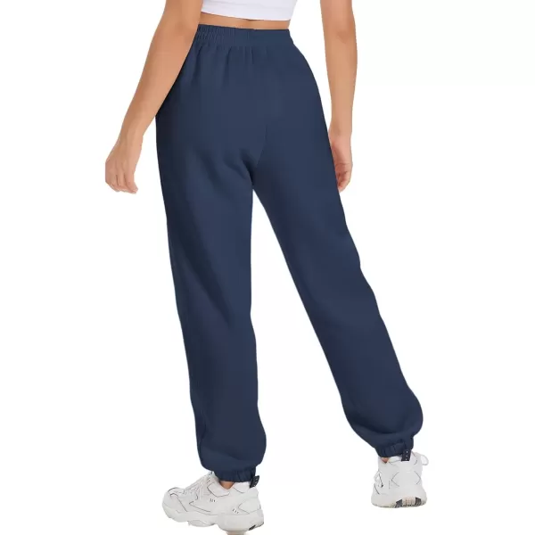 imageATHMILE Sweatpants Women Fleece Pockets Winter Fall Fashion Baggy Lounge Pants JoggersNavy