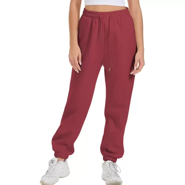 imageATHMILE Sweatpants Women Fleece Pockets Winter Fall Fashion Baggy Lounge Pants JoggersWine Red