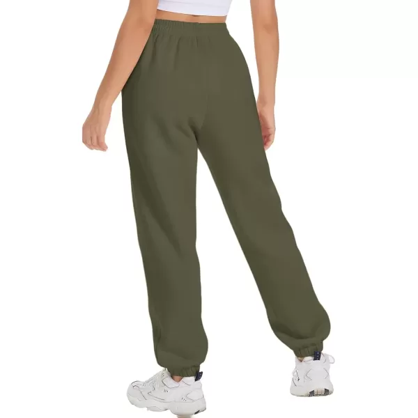 imageATHMILE Sweatpants Women Fleece Pockets Winter Fall Fashion Baggy Lounge Pants JoggersArmy Green