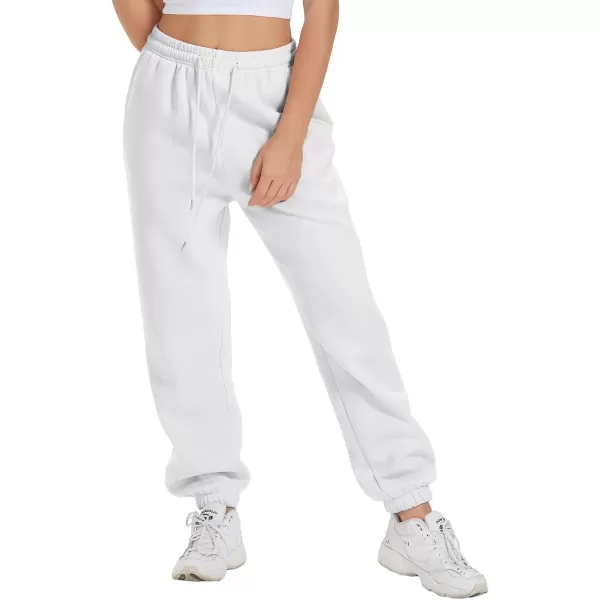 imageATHMILE Sweatpants Women Fleece Pockets Winter Fall Fashion Baggy Lounge Pants JoggersWhite