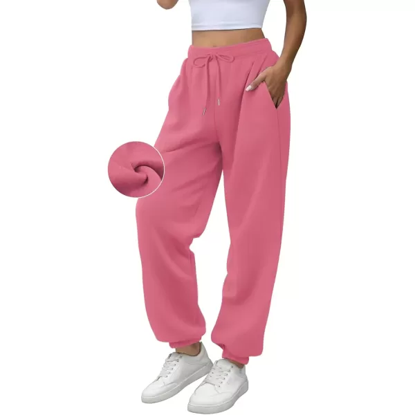 imageATHMILE Sweatpants Women Fleece Pockets Winter Fall Fashion Baggy Lounge Pants JoggersHot Pink