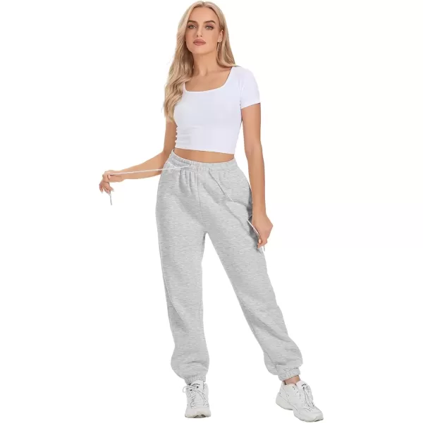 imageATHMILE Sweatpants Women Fleece Pockets Winter Fall Fashion Baggy Lounge Pants JoggersGrey