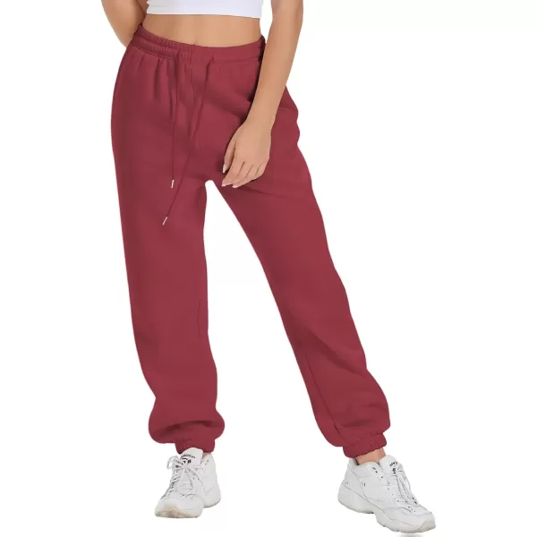 imageATHMILE Sweatpants Women Fleece Pockets Winter Fall Fashion Baggy Lounge Pants JoggersWine Red
