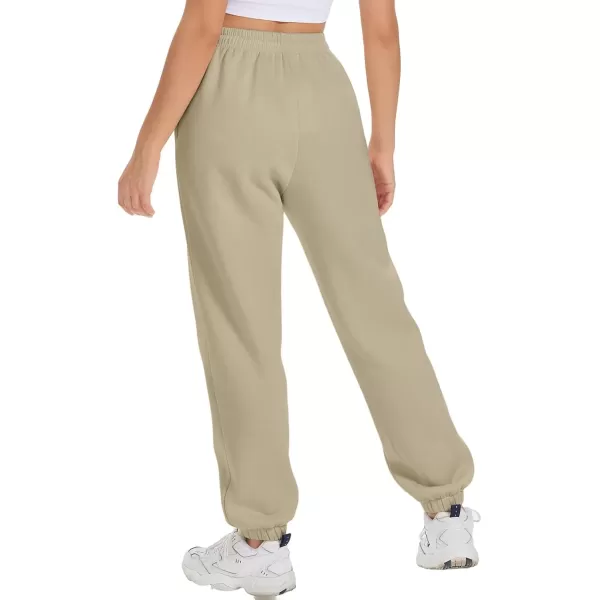 imageATHMILE Sweatpants Women Fleece Pockets Winter Fall Fashion Baggy Lounge Pants JoggersSand