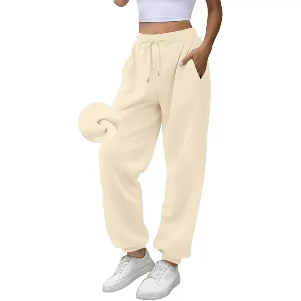 imageATHMILE Sweatpants Women Fleece Pockets Winter Fall Fashion Baggy Lounge Pants JoggersBeige