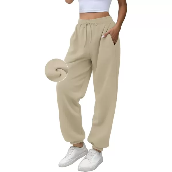 imageATHMILE Sweatpants Women Fleece Pockets Winter Fall Fashion Baggy Lounge Pants JoggersSand