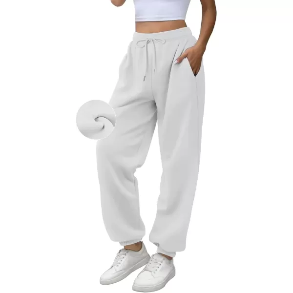 imageATHMILE Sweatpants Women Fleece Pockets Winter Fall Fashion Baggy Lounge Pants JoggersWhite