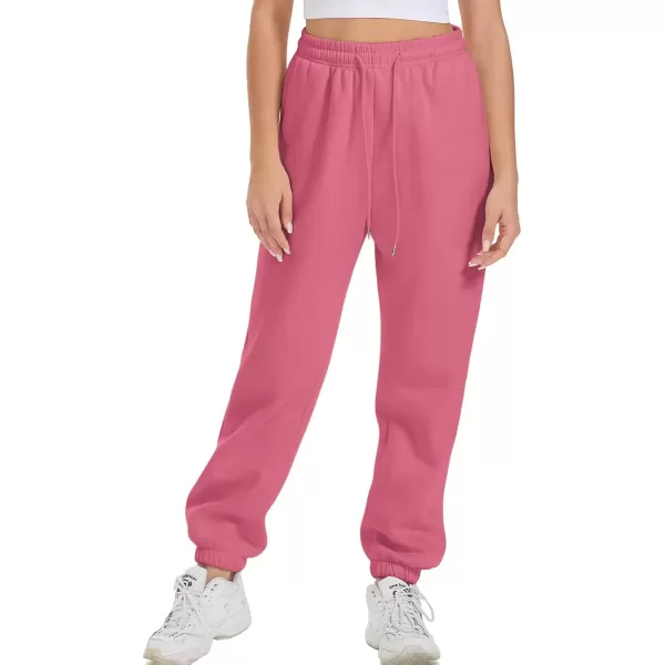 imageATHMILE Sweatpants Women Fleece Pockets Winter Fall Fashion Baggy Lounge Pants JoggersHot Pink