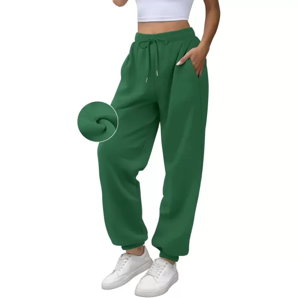 imageATHMILE Sweatpants Women Fleece Pockets Winter Fall Fashion Baggy Lounge Pants JoggersDark Green