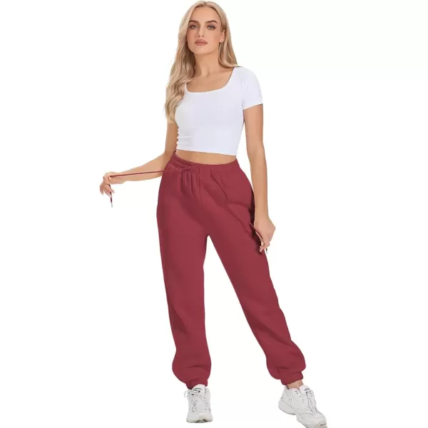 imageATHMILE Sweatpants Women Fleece Pockets Winter Fall Fashion Baggy Lounge Pants JoggersWine Red