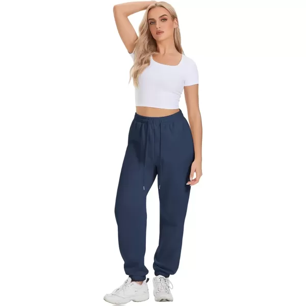 imageATHMILE Sweatpants Women Fleece Pockets Winter Fall Fashion Baggy Lounge Pants JoggersNavy