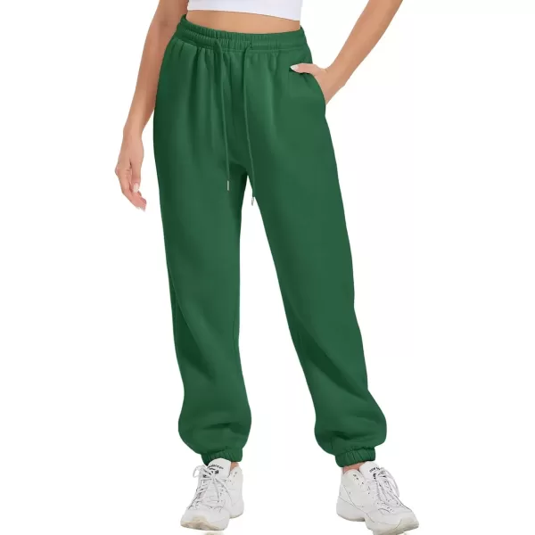 imageATHMILE Sweatpants Women Fleece Pockets Winter Fall Fashion Baggy Lounge Pants JoggersDark Green