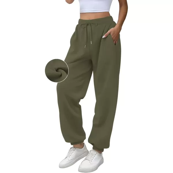 imageATHMILE Sweatpants Women Fleece Pockets Winter Fall Fashion Baggy Lounge Pants JoggersArmy Green