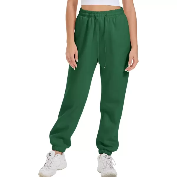 imageATHMILE Sweatpants Women Fleece Pockets Winter Fall Fashion Baggy Lounge Pants JoggersDark Green