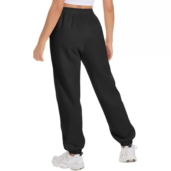 imageATHMILE Sweatpants Women Fleece Pockets Winter Fall Fashion Baggy Lounge Pants JoggersBlack