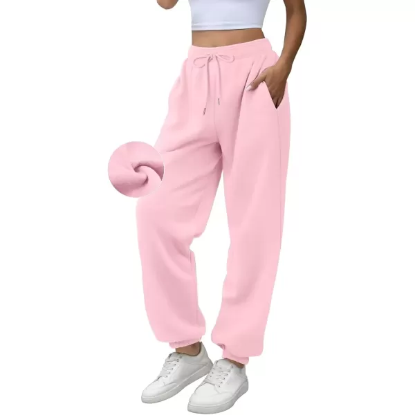 imageATHMILE Sweatpants Women Fleece Pockets Winter Fall Fashion Baggy Lounge Pants JoggersPink