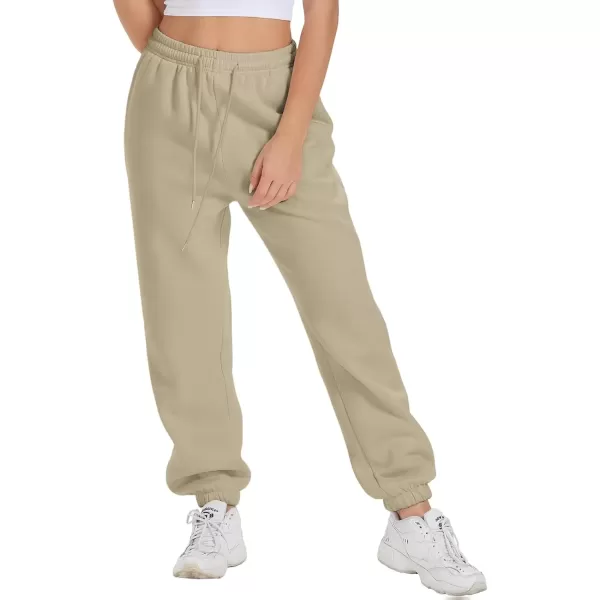 imageATHMILE Sweatpants Women Fleece Pockets Winter Fall Fashion Baggy Lounge Pants JoggersSand