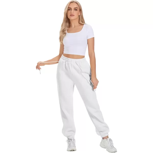 imageATHMILE Sweatpants Women Fleece Pockets Winter Fall Fashion Baggy Lounge Pants JoggersWhite