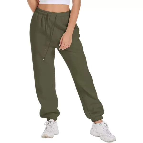 imageATHMILE Sweatpants Women Fleece Pockets Winter Fall Fashion Baggy Lounge Pants JoggersArmy Green
