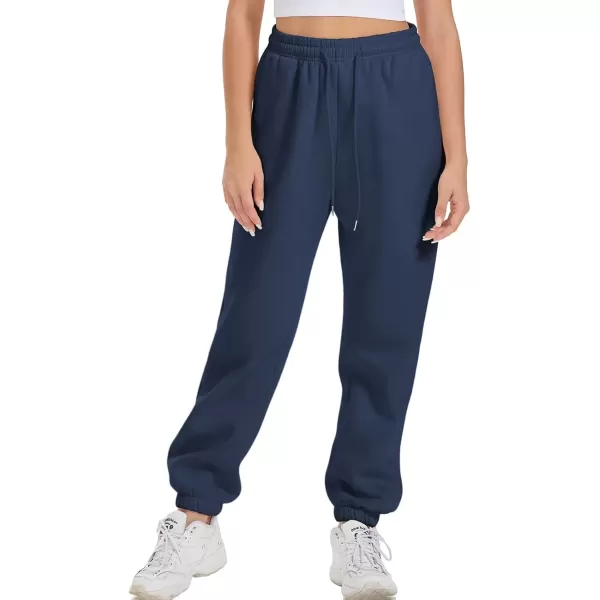 imageATHMILE Sweatpants Women Fleece Pockets Winter Fall Fashion Baggy Lounge Pants JoggersNavy
