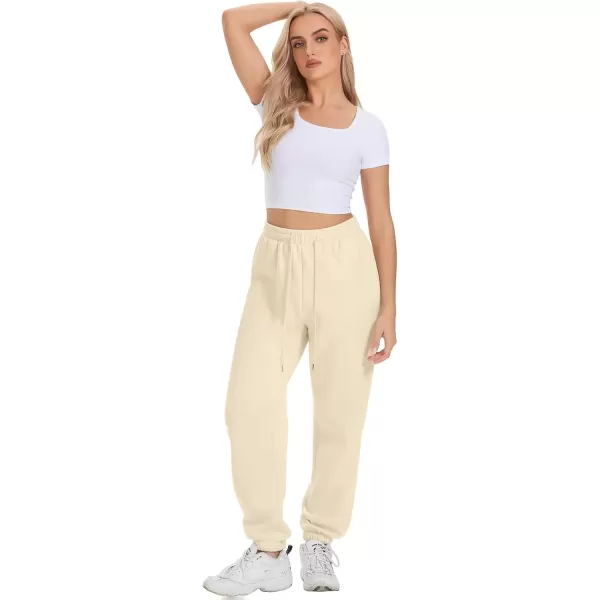 imageATHMILE Sweatpants Women Fleece Pockets Winter Fall Fashion Baggy Lounge Pants JoggersBeige