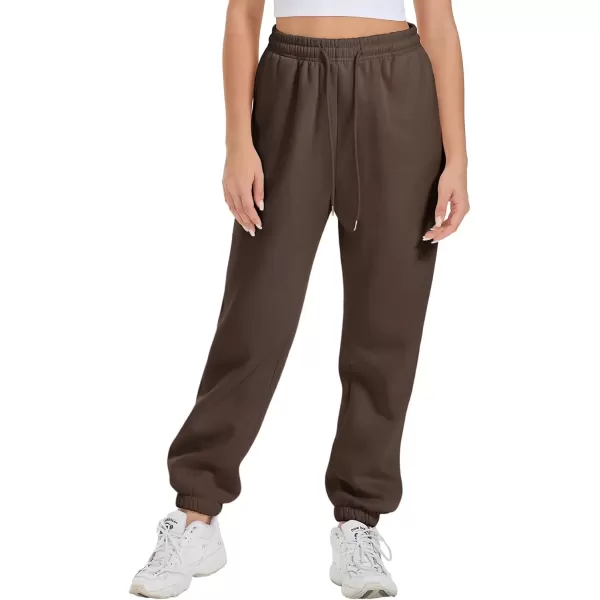 imageATHMILE Sweatpants Women Fleece Pockets Winter Fall Fashion Baggy Lounge Pants JoggersBrown