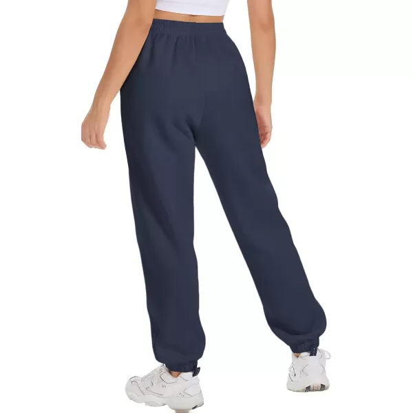 imageATHMILE Sweatpants Women Fleece Pockets Winter Fall Fashion Baggy Lounge Pants JoggersDark Blue