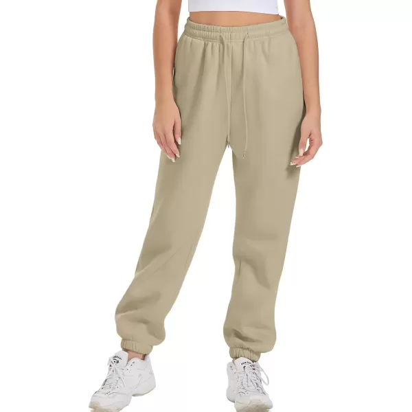 imageATHMILE Sweatpants Women Fleece Pockets Winter Fall Fashion Baggy Lounge Pants JoggersSand